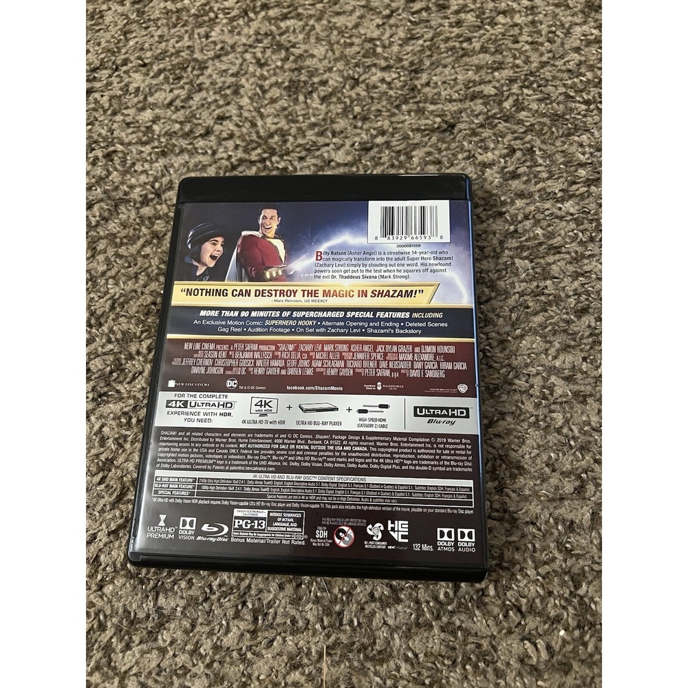Shazam! 4K Ultra HD Blu-ray 2-Disc Set DC Universe Zachary Levi 2019 Movie - Picture 2 of 4